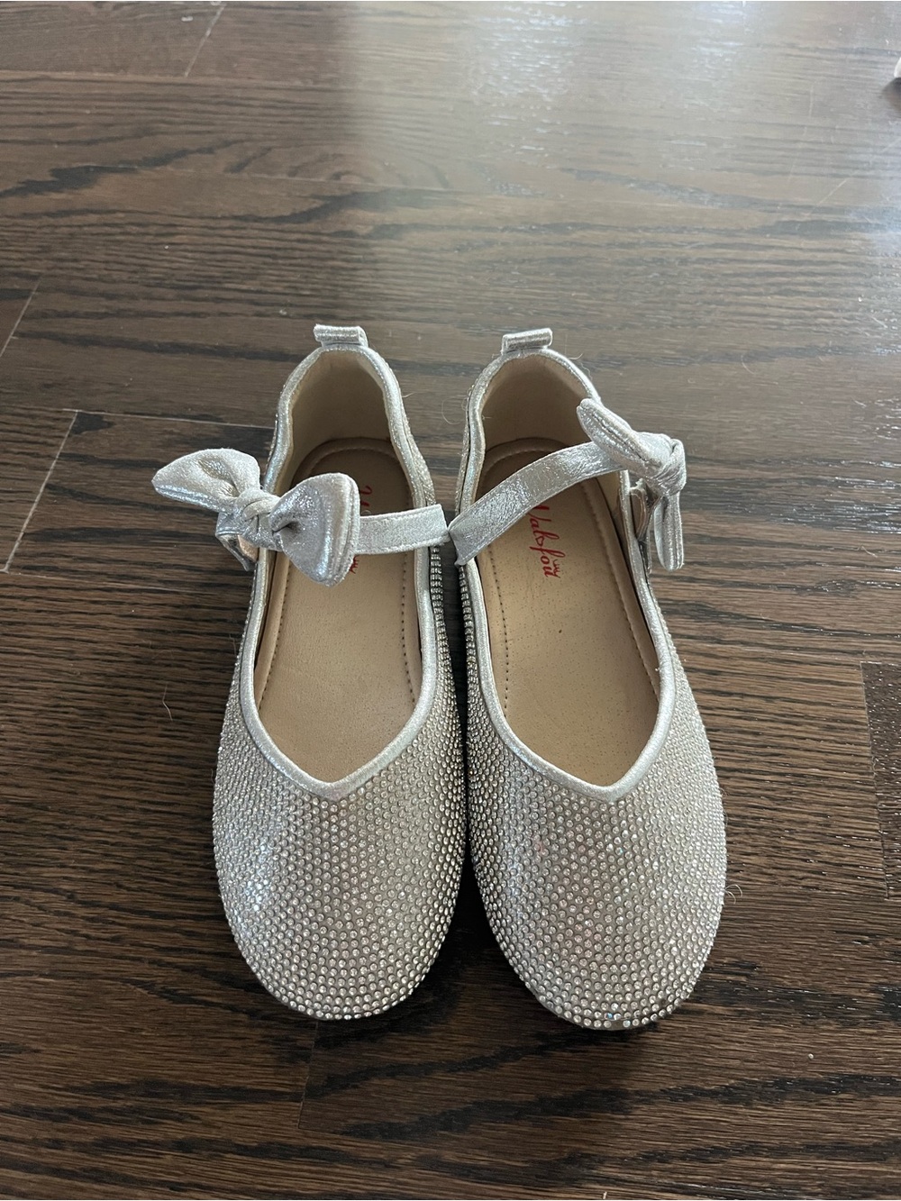 Wal Fou Girls Sparkle Bow Mary Jane Flats - Silver rhinestone shoes size 1